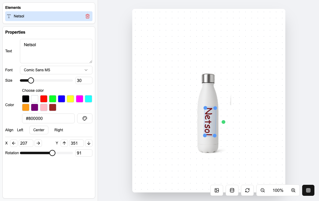 Bottle customization preview