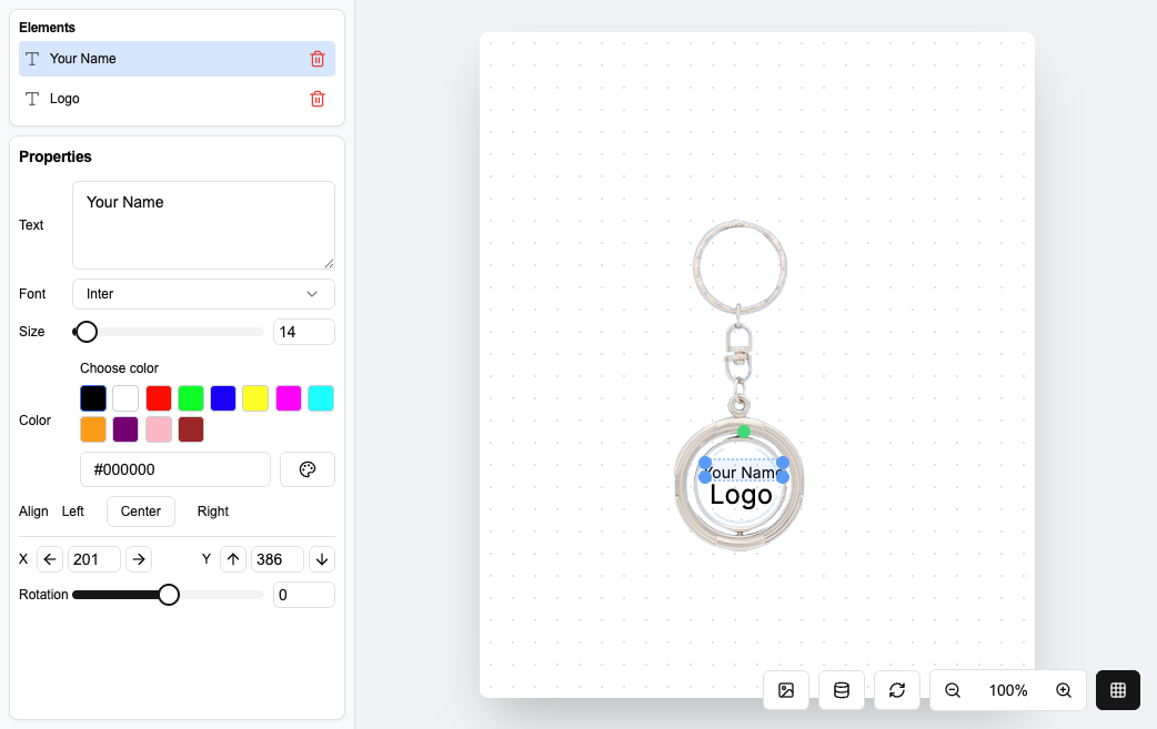 Keychain customization preview